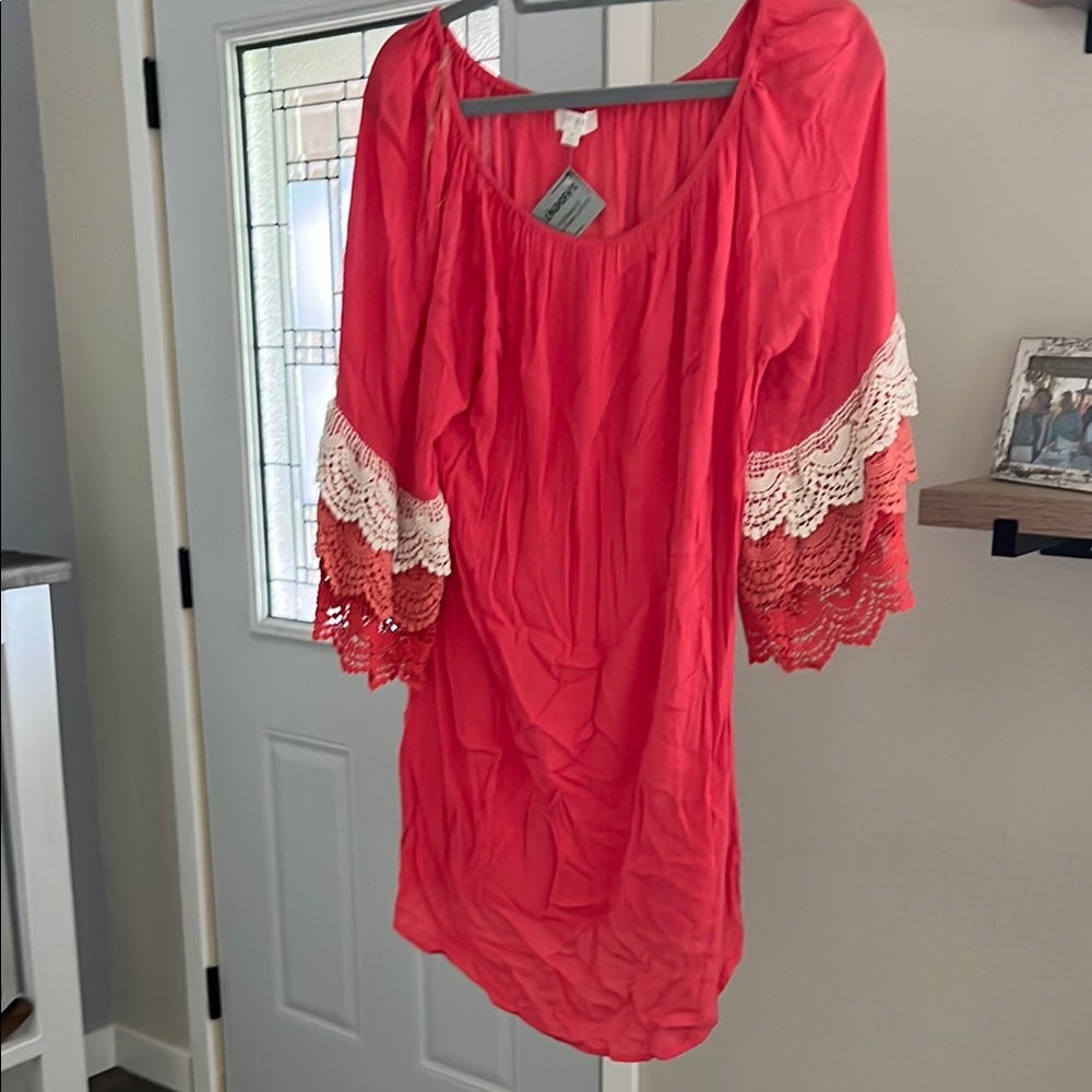 Umgee Vibrant pink Top with Lace Accents